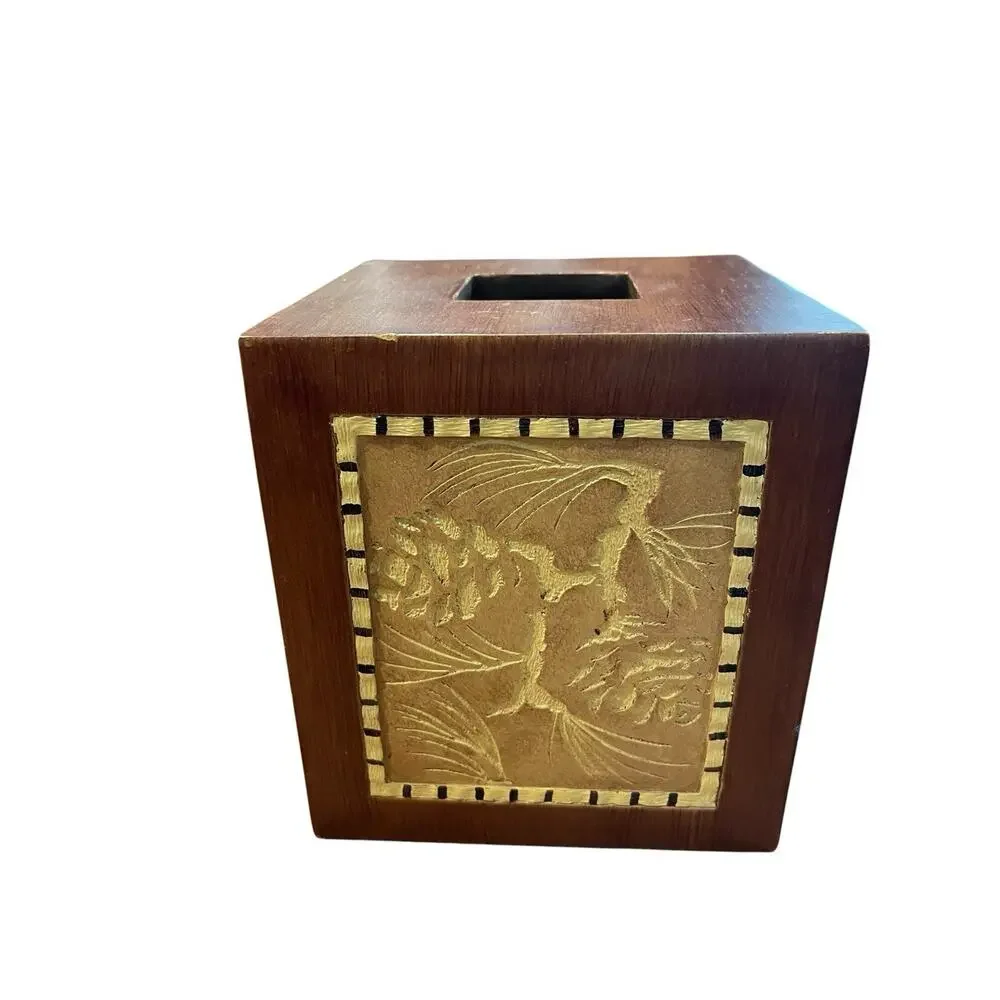 Vintage Wood Carved Tissue Box | Adirondack Pine Rustic Tissue Cover Midcentury